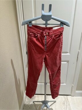 rag & bone Red High-Rise Jeans with Front Zip Detail